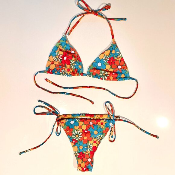 SOLY HUX Women's Floral Print 2 Piece Swimsuits Bikini Set Halter - Picture 3 of 11
